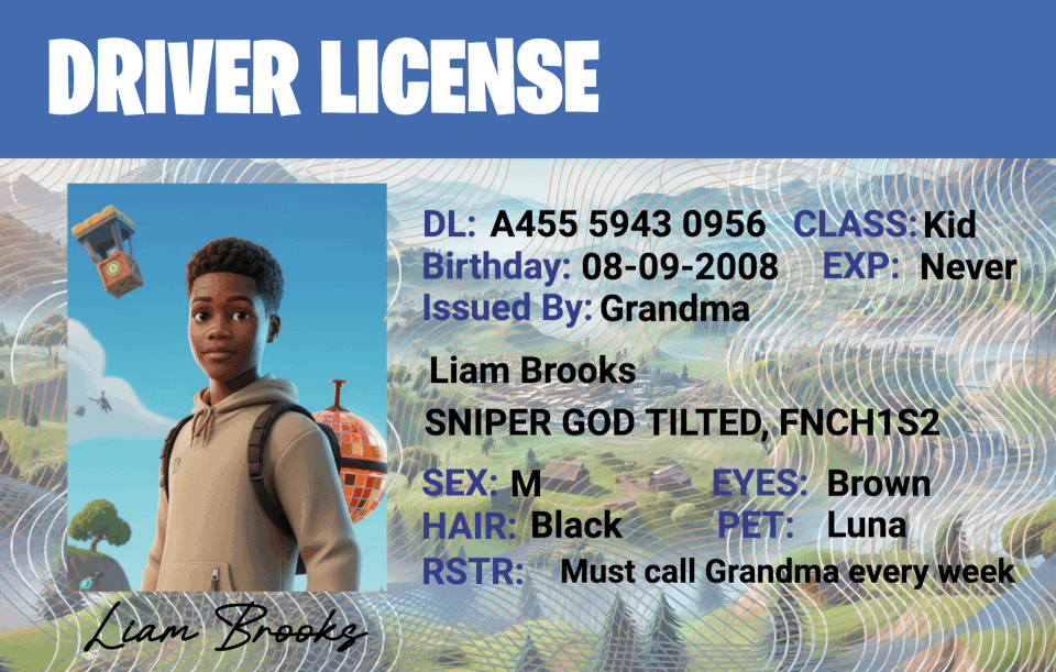 Custom Fortnite Driver License - Metal Card